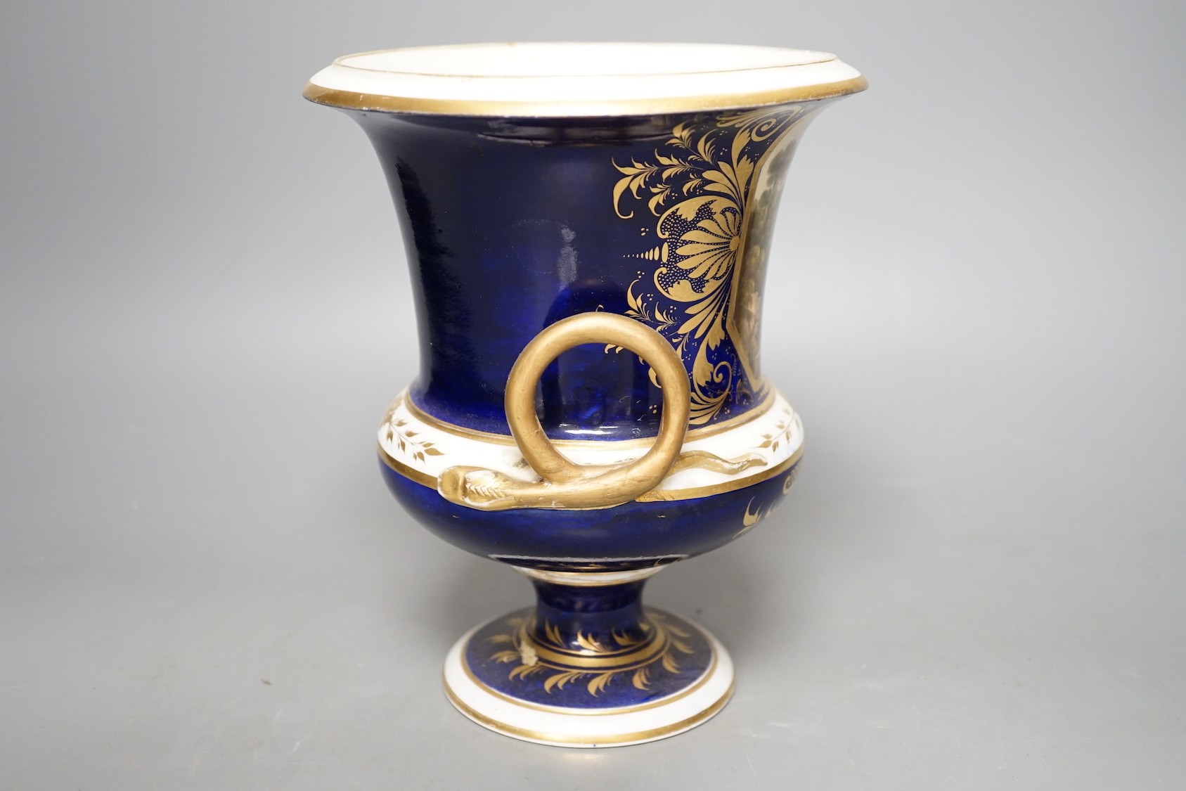 A Derby named twin handled cup, 'View near Rome', 20.5cm